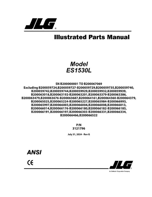 JLG ES1530L Scissor Lift Parts Catalog Manual