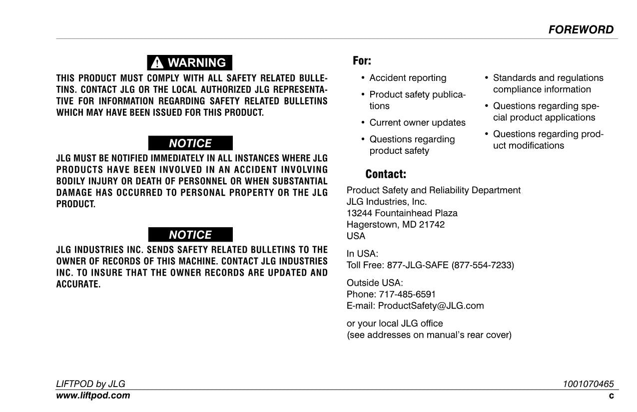 JLG FS60 FS80 Vertical Mast Operators Parts Catalog Service Manual