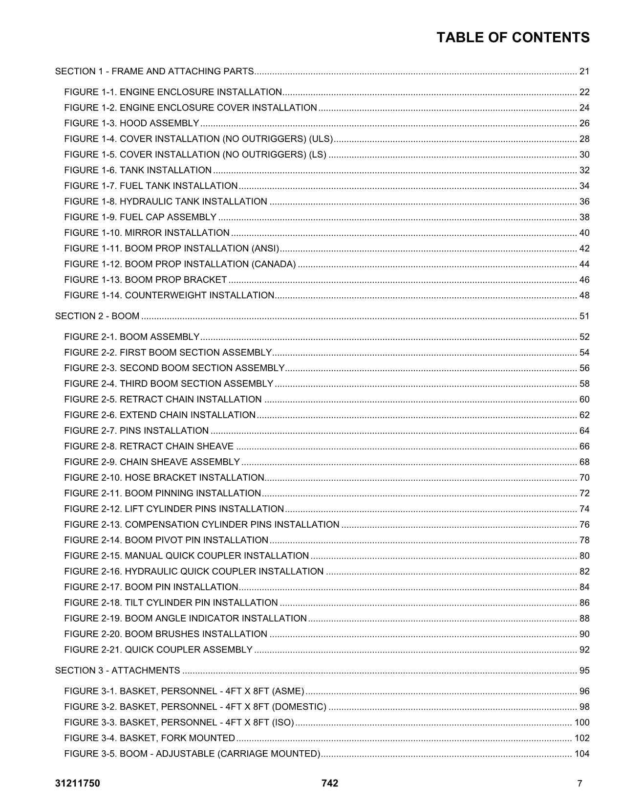 JLG 742 Telehandler Parts Catalog Manual 31211750