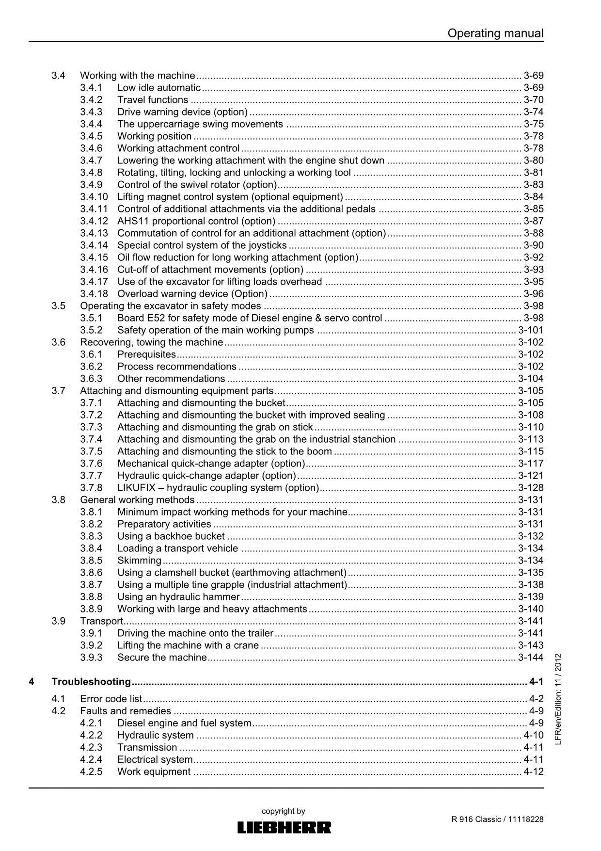 Liebherr R916 Classic Excavator Operators manual serial 27531