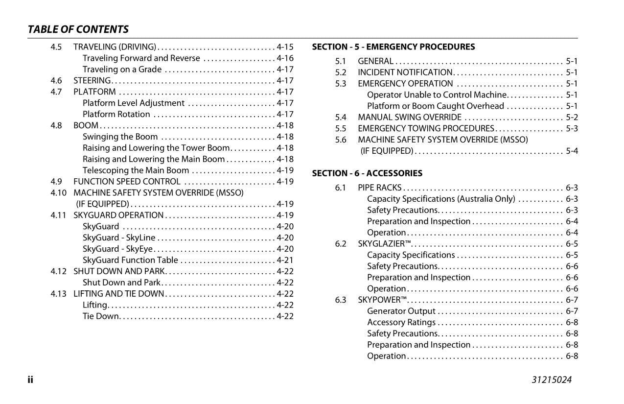 JLG 520AJ Boom Lift Maintenance Operation Operators Manual 31215024