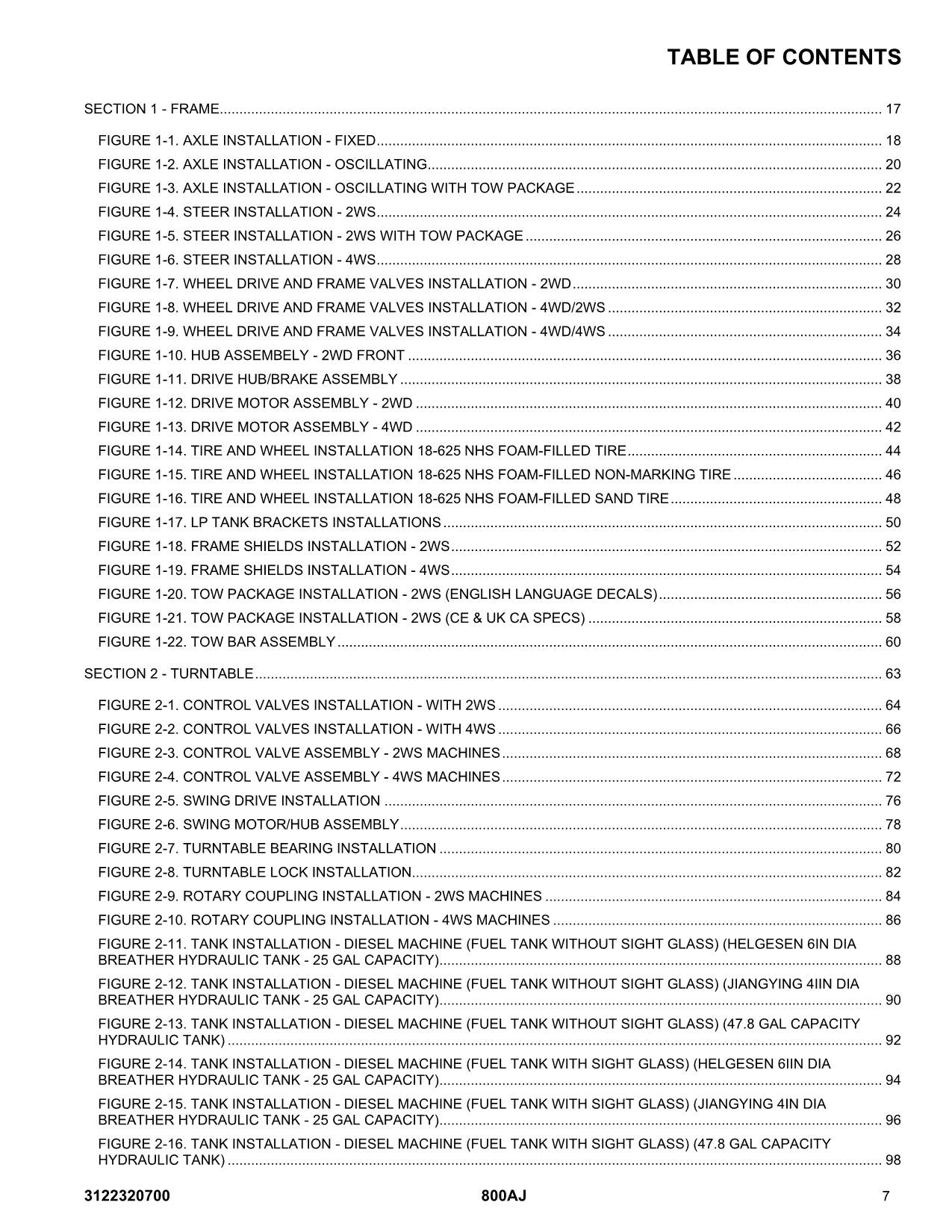 JLG 800AJ Boom Lift Parts Catalog Manual