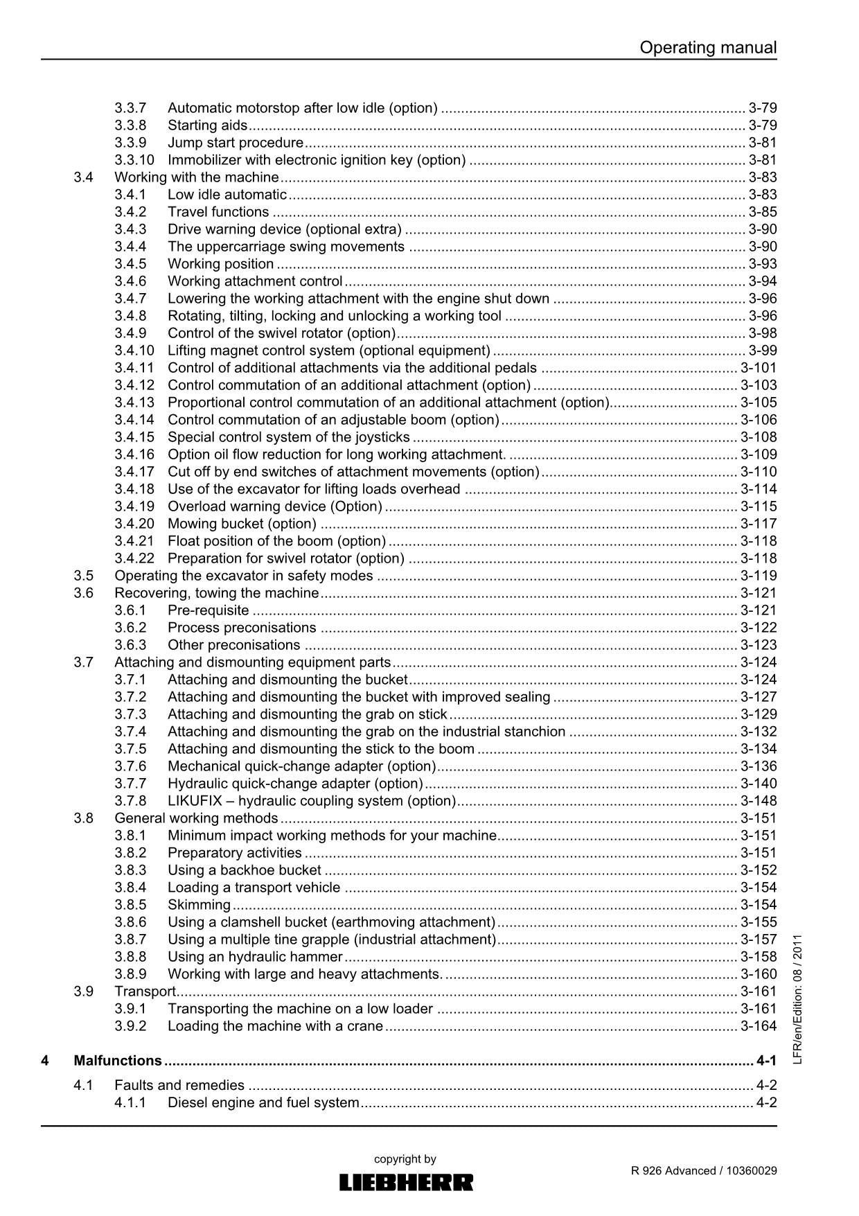 Liebherr R926 Advanced Excavator Operators manual serial 31061