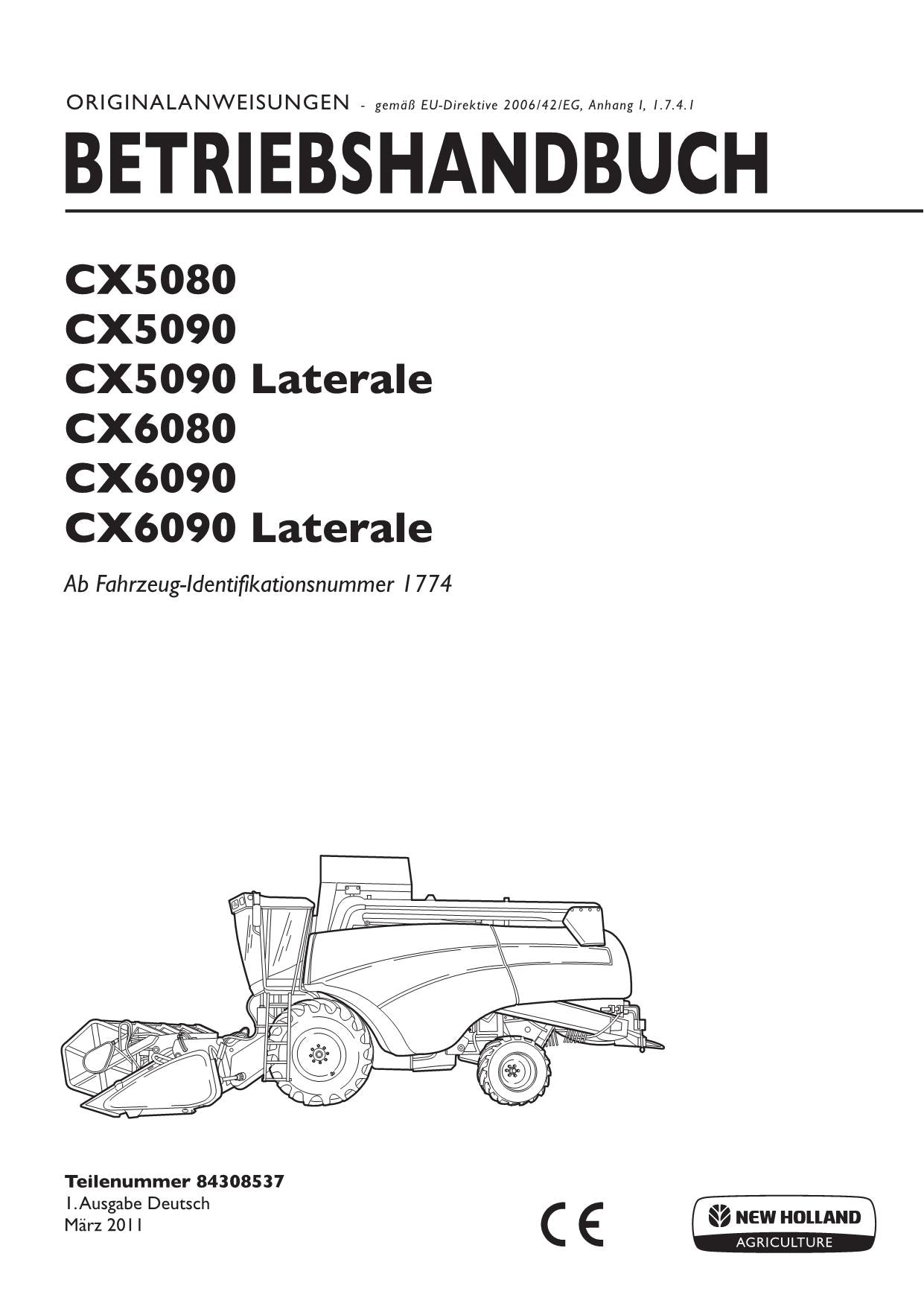 New Holland CX5080 CX5090 CX5090 Laterale Betriebsanleitung