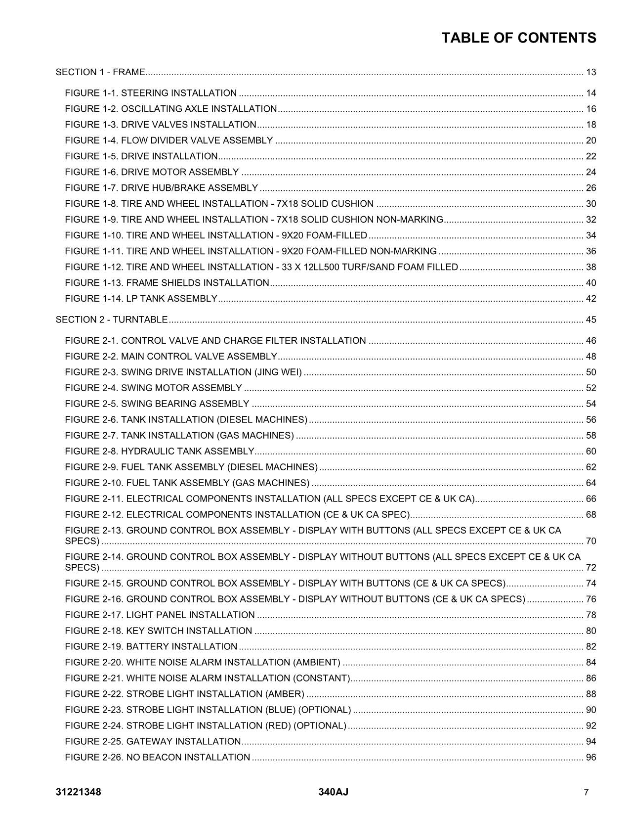 JLG 340AJ Boom Lift Parts Catalog Manual 31221348