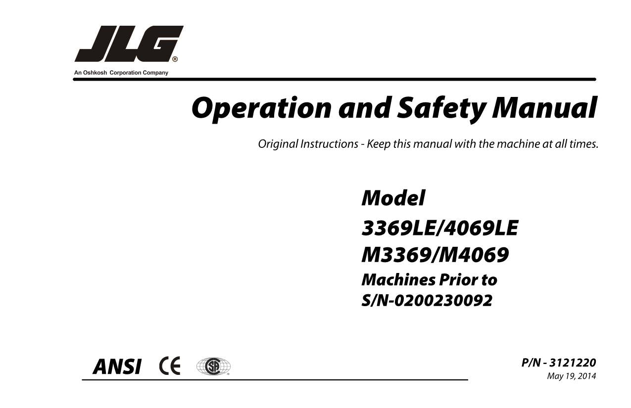 JLG 3369LE 4069LE M3369 M4069 Scissor Lift Operators Manual 3121220