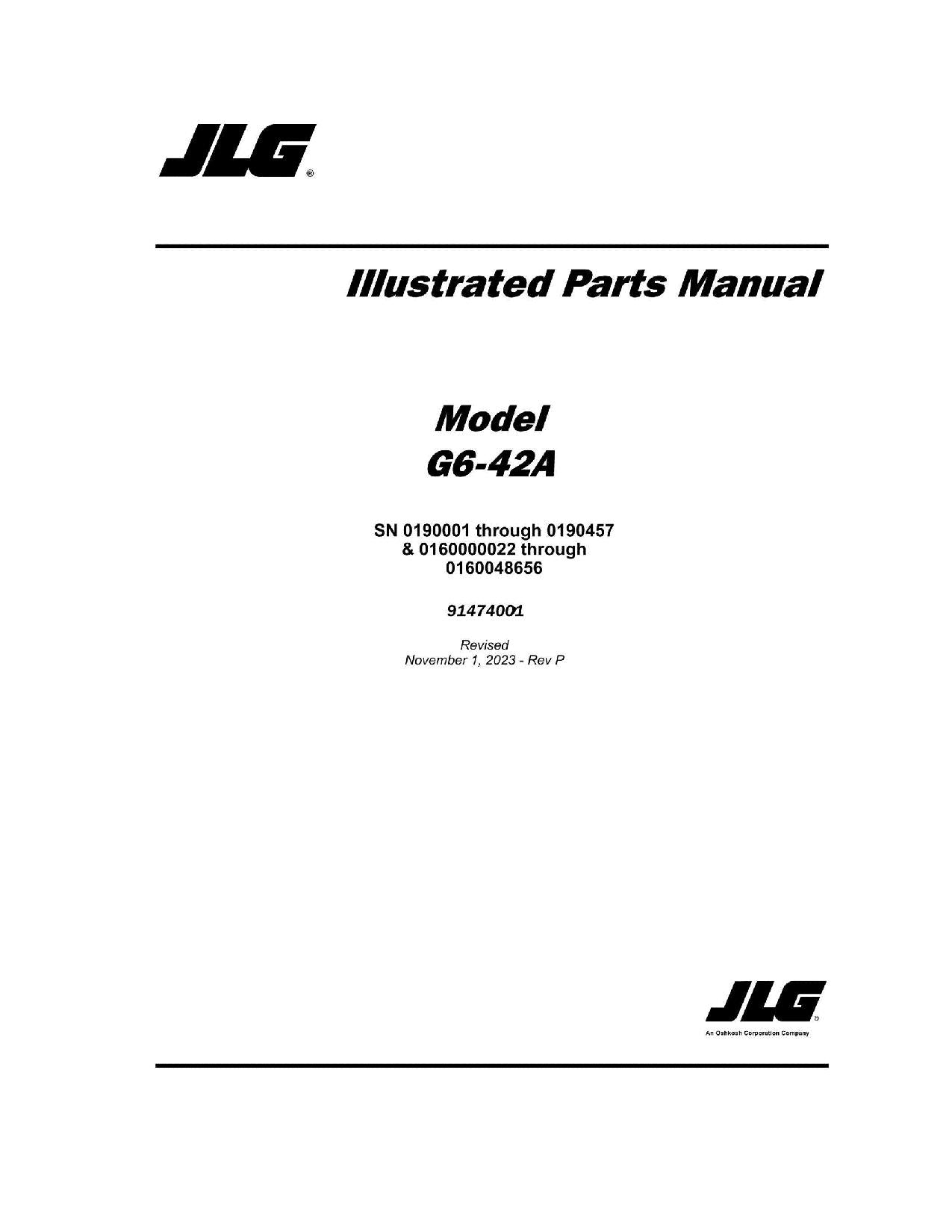 JLG G6-42A Telehandler Parts Catalog Manual 91474001