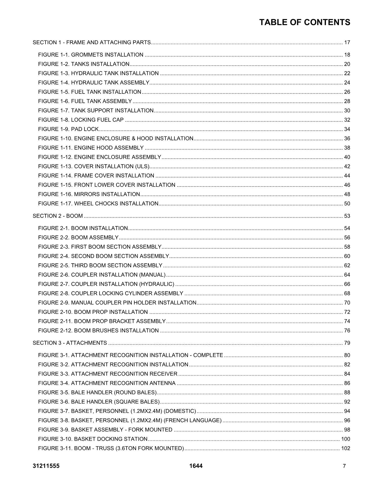 JLG 1644 Telehandler Parts Catalog Manual 31211555