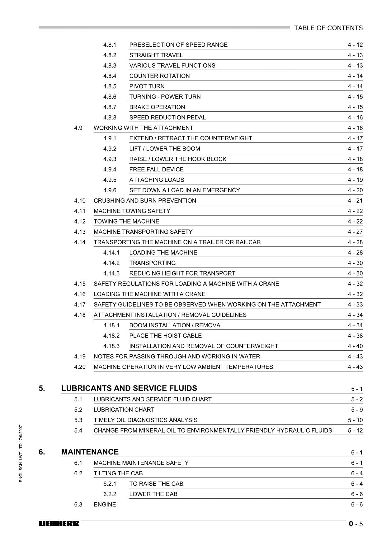 Liebherr RL52 Litronic Pipe Layer Operators manual