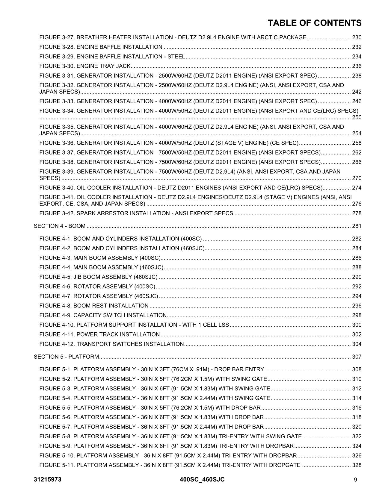 JLG 400SC 460SJC  Boom Lift Parts Catalog Manual 31215973