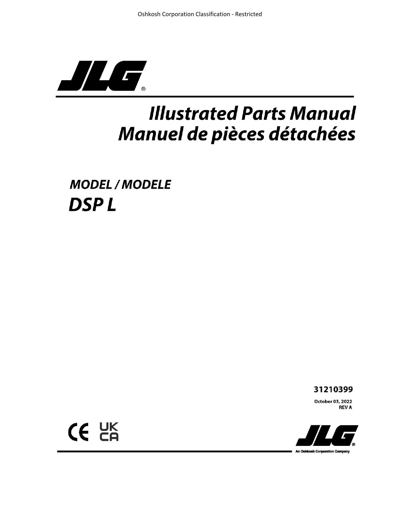 JLG DSP L Vertical Mast Parts Catalog Manual Multi language