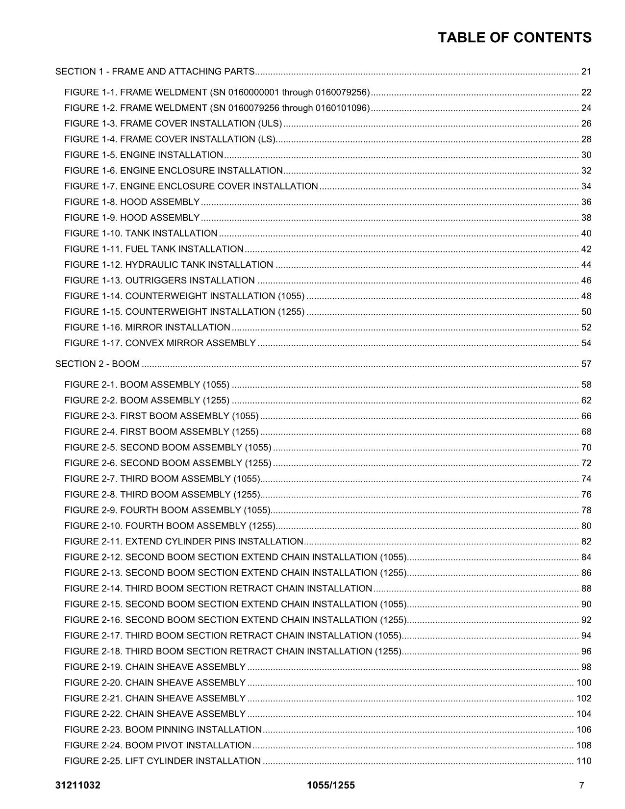 JLG 1055 1255 Telehandler Parts Catalog Manual 31211032