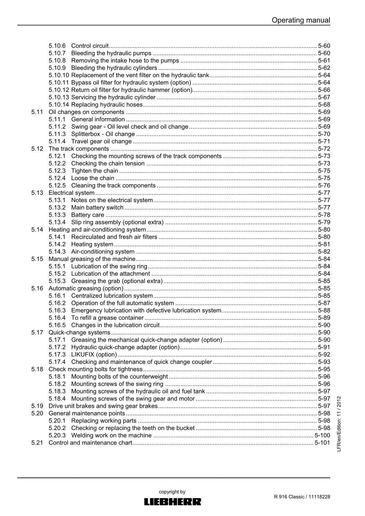 Liebherr R916 Classic Excavator Operators manual serial 27531