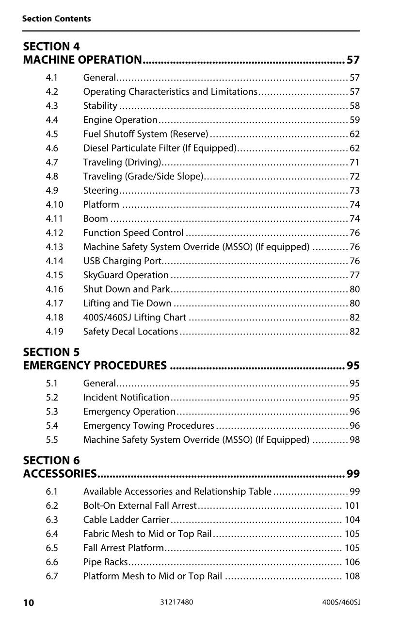 JLG 400S 460SJ Boom Lift Maintenance Operation Operators Manual 31217480