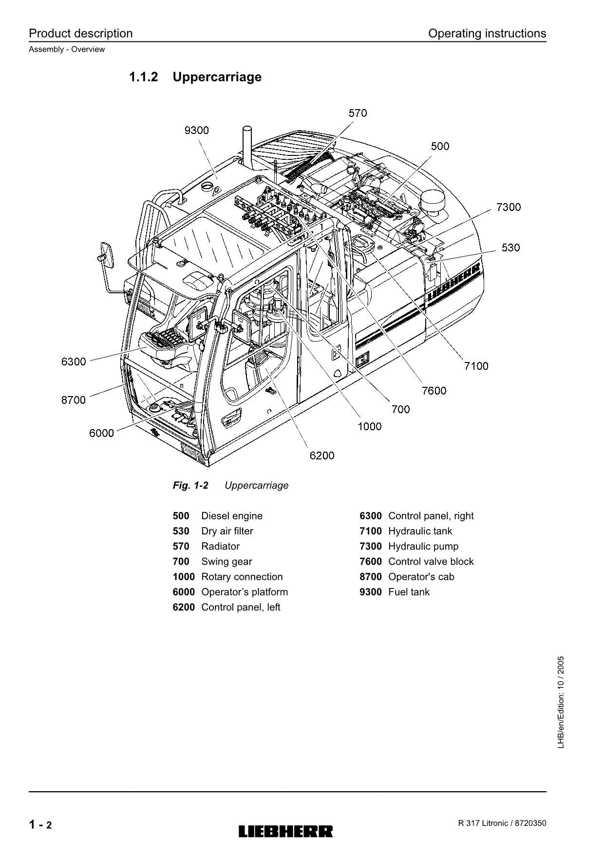 Liebherr R317 Litronic Excavator Operators manual serial 27000