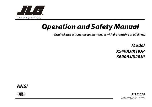 JLG X18JP X20JP X540AJ X600AJ Compact Crawler Boom Operators Manual