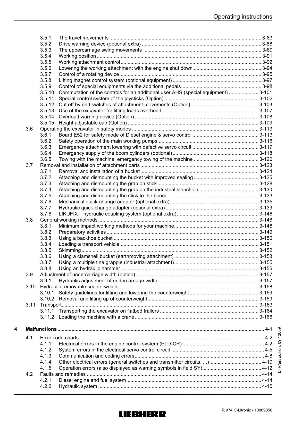 Liebherr R974 C-Litronic Excavator Operators manual serial 22515l