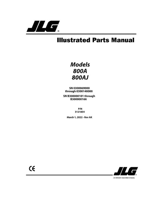 JLG 800A 800AJ Boom Lift Parts Catalog Hard Copy Manual