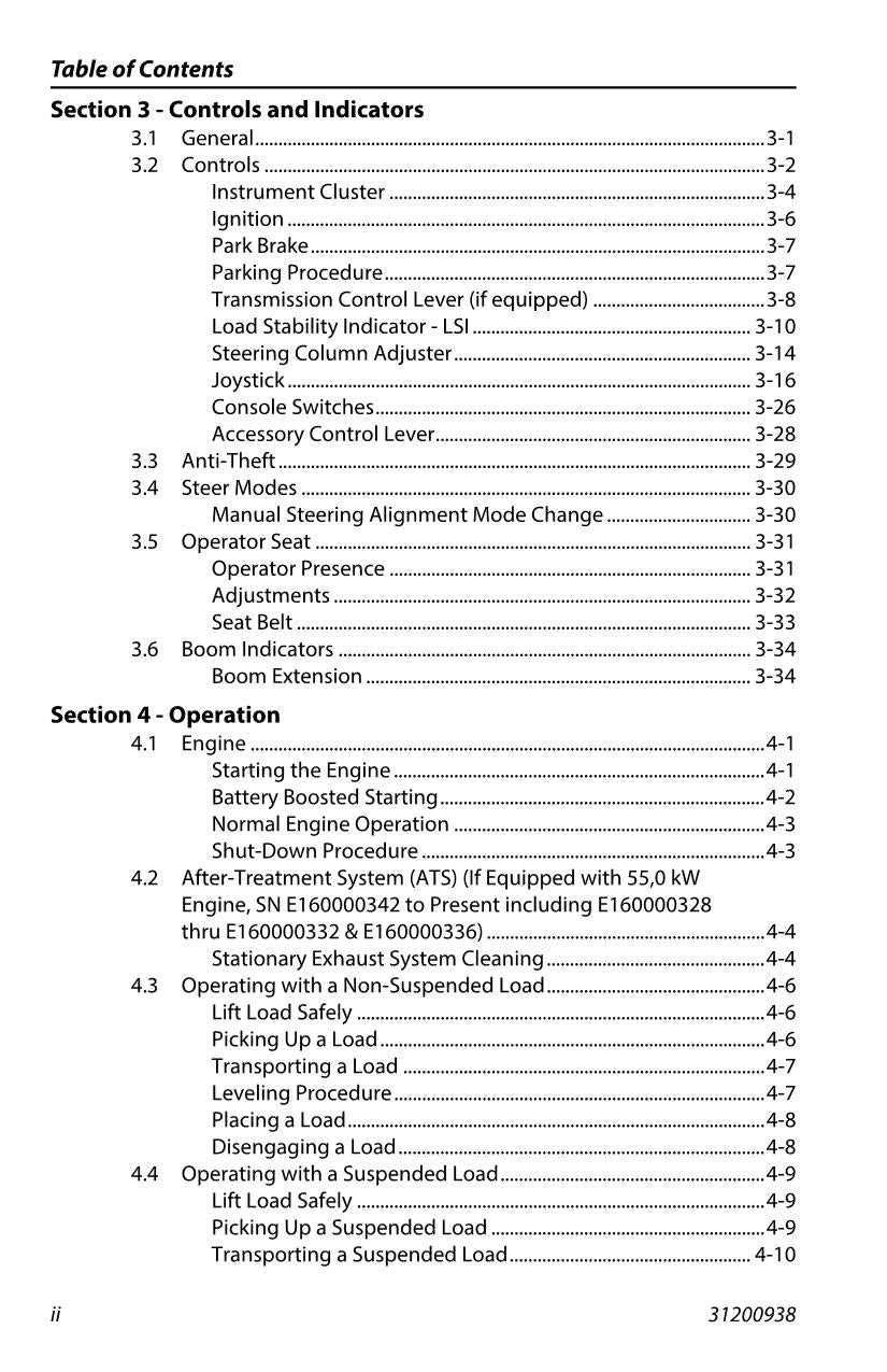 JLG 3614RS 4017RS Telehandler Maintenance Operation Operators Manual 31200938