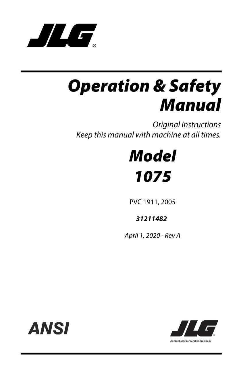 JLG 1075 Telehandler Maintenance Operation Operators Manual 31211482