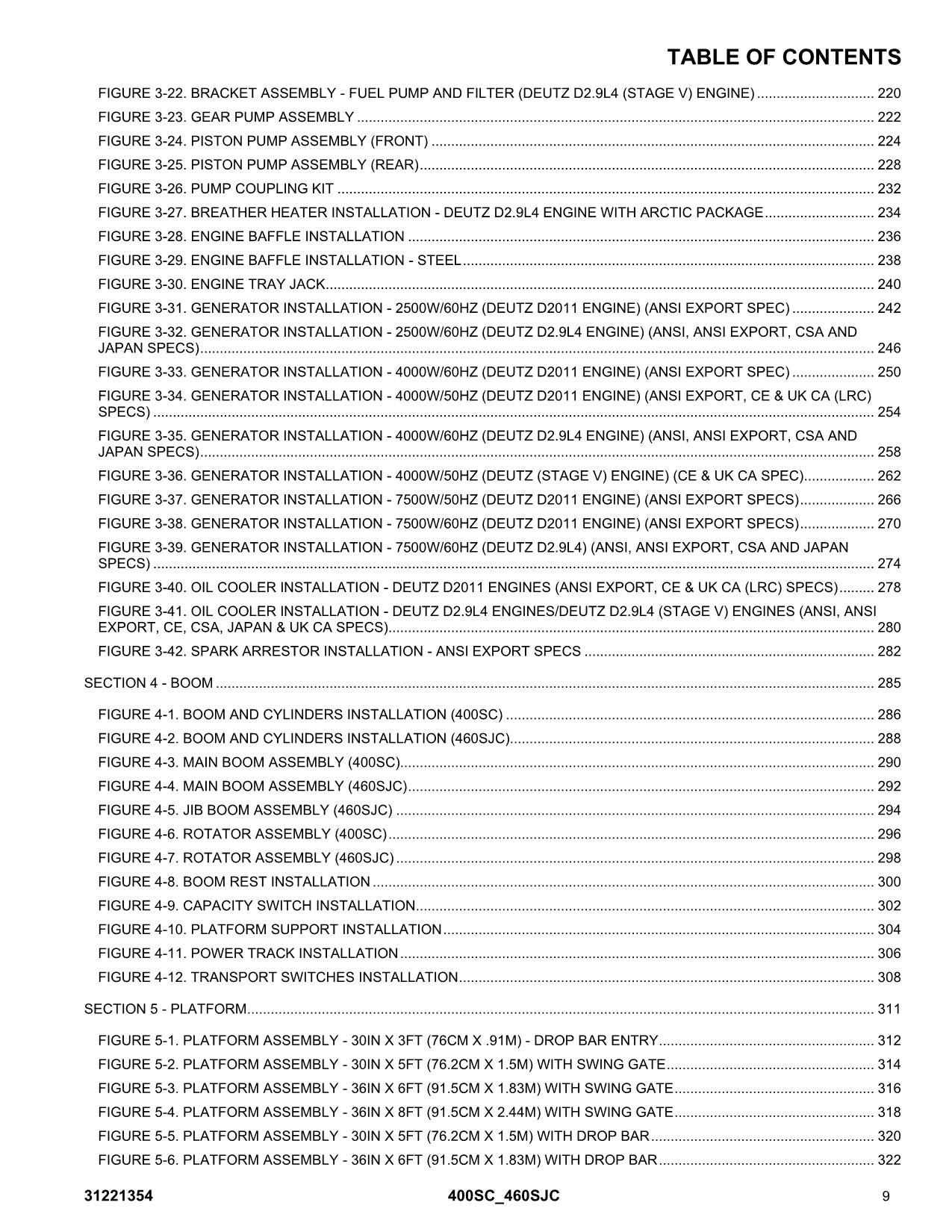 JLG 400SC 460SJC  Boom Lift Parts Catalog Manual