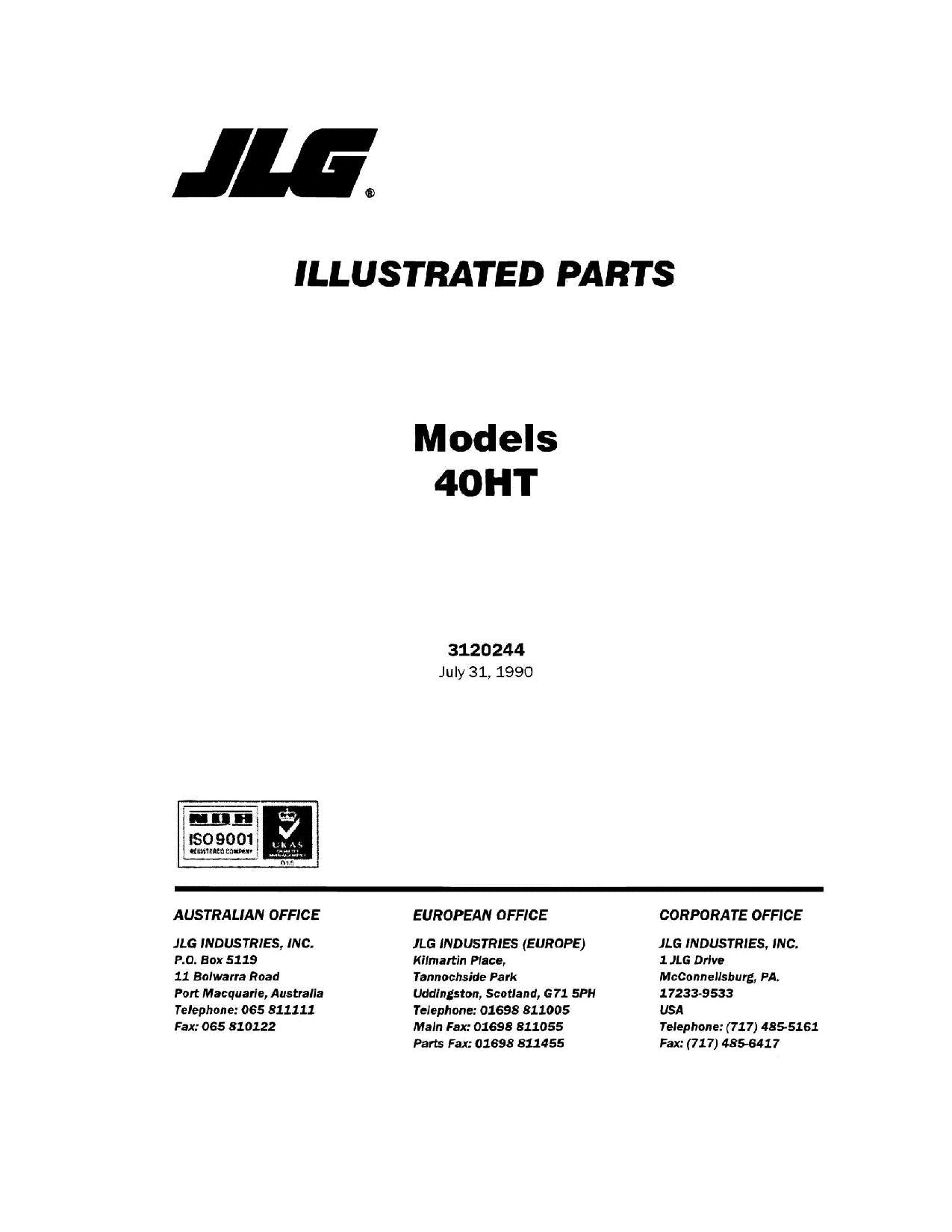 JLG 40HT Boom Lift Parts Catalog Manual