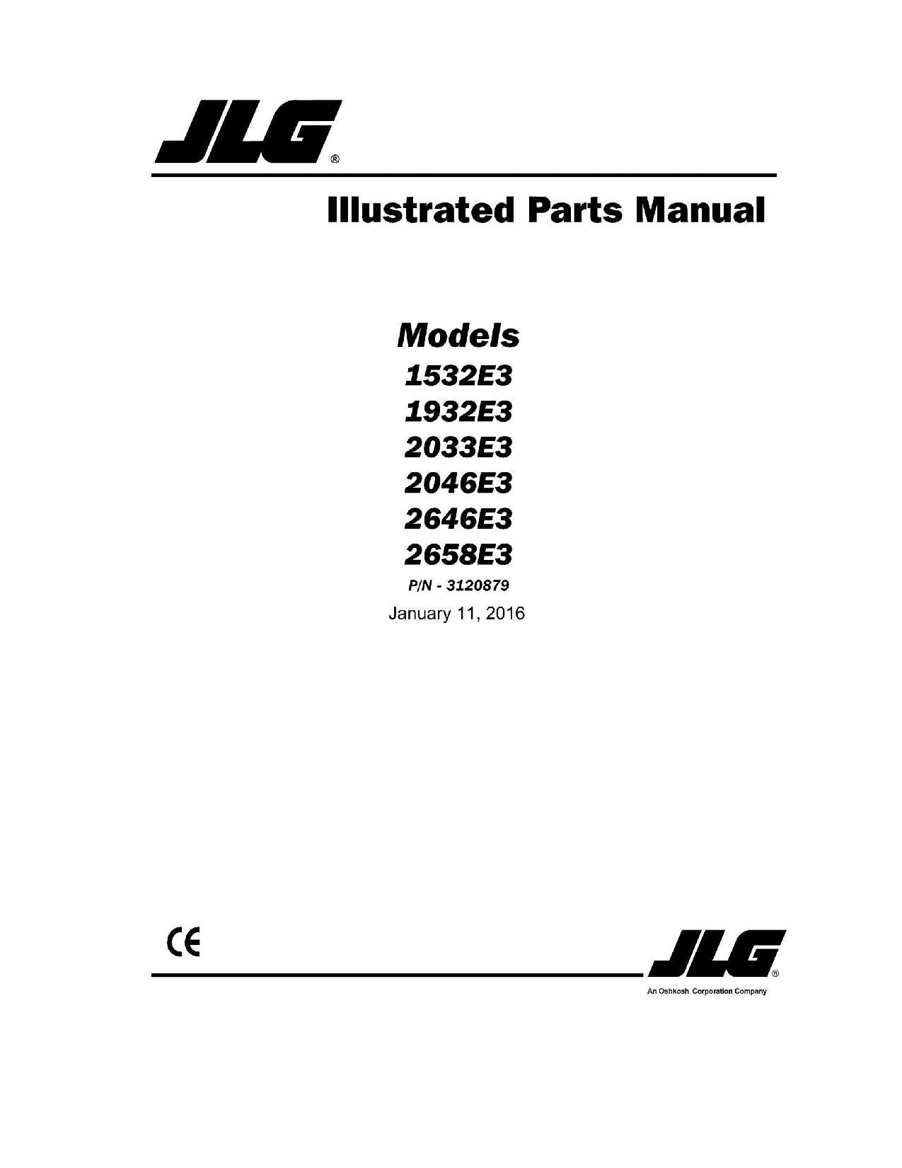 JLG 1532E3 1932E3 2033E3 2046E3 2646E3 2658E3 Lift Parts Catalog Manual 3120879