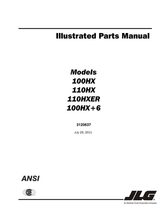 JLG 00HX 100HX+6 110HX 110HXER Boom Lift Parts Catalog Manual