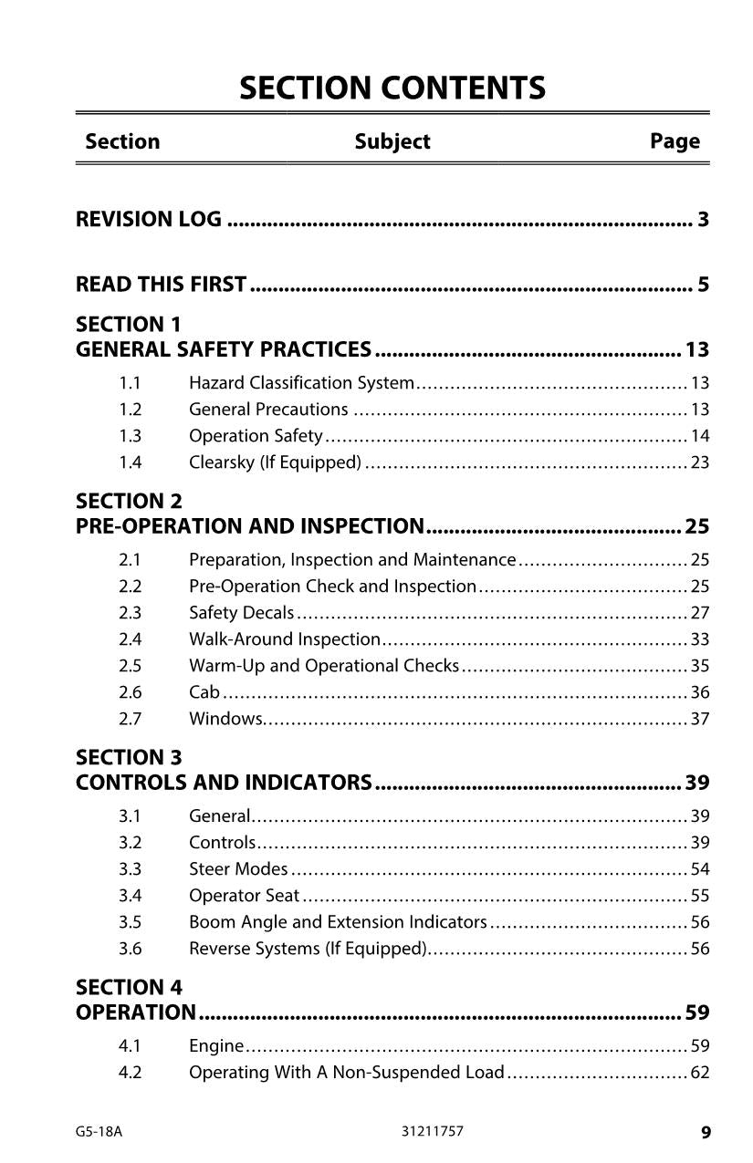 JLG G5-18A Telehandler Maintenance Operation Operators Manual 31211757