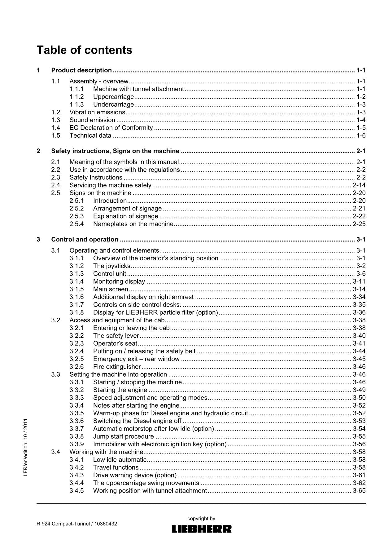 Liebherr R924 Compact-Tunnel Excavator Operators manual serial 31199