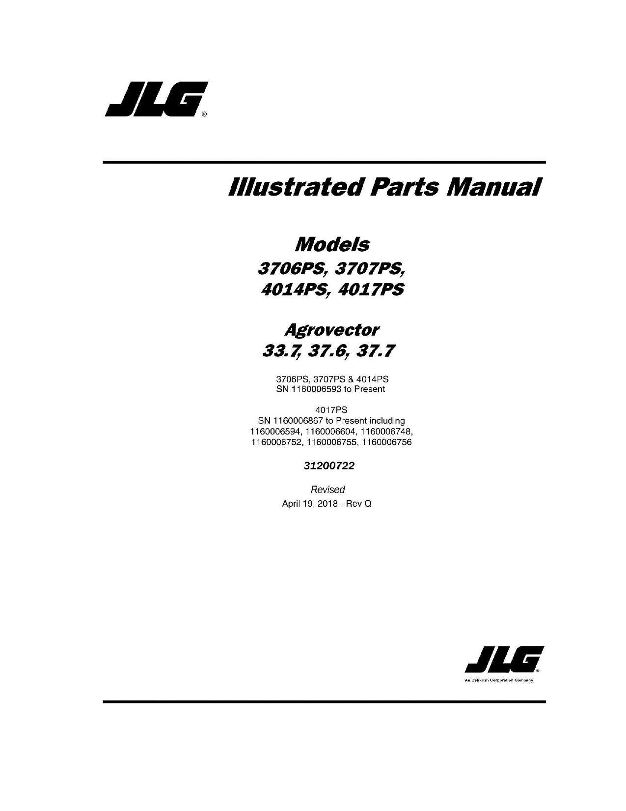 JLG 33.7 37.6 37.7 3706PS 3707PS 4014PS 4017PS Telehandler Parts Catalog Manual