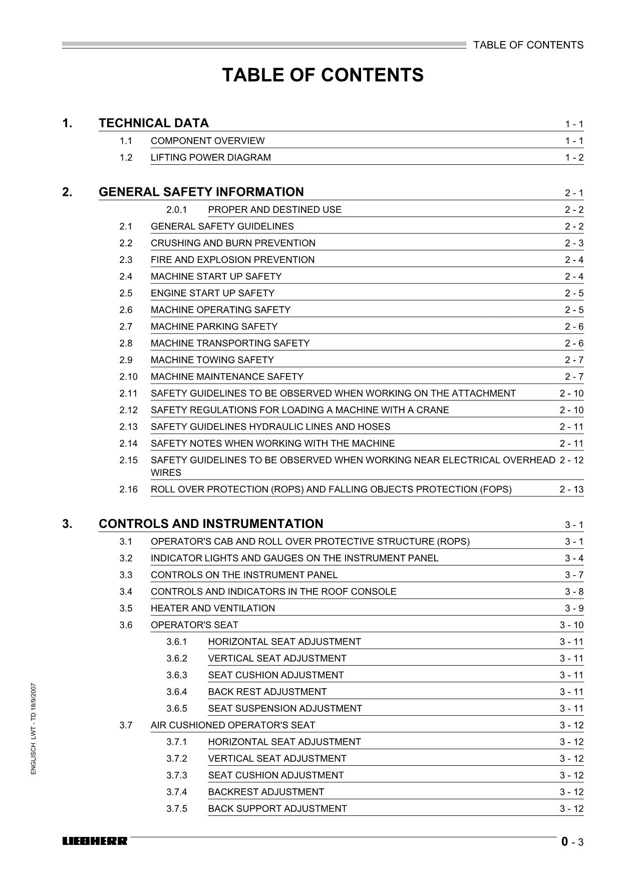 Liebherr RL42 B Litronic Pipe Layer Operators manual