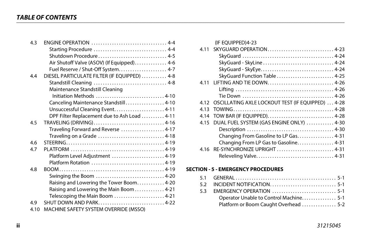 JLG 800AJ Boom Lift Maintenance Operation Operators Manual 31215045