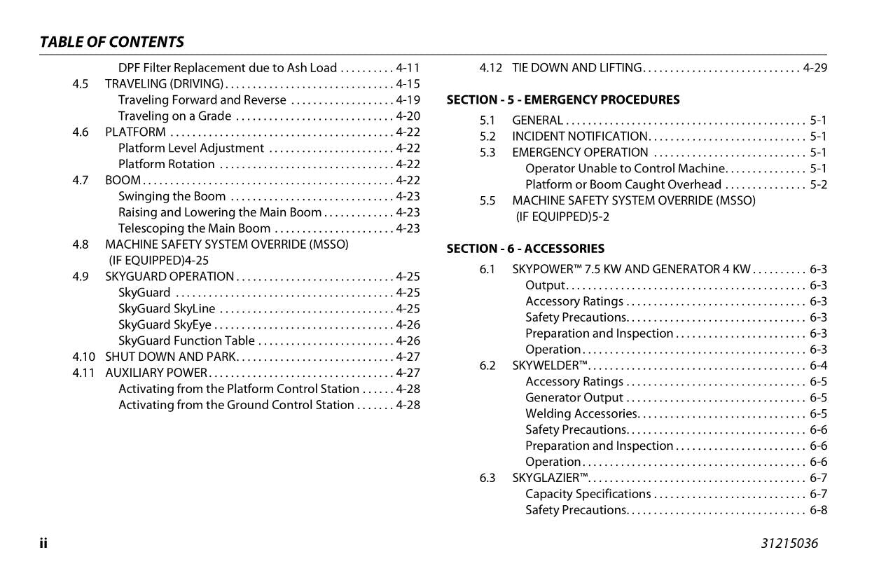 JLG 660SJC Boom Lift Maintenance Operation Operators Manual 31215036