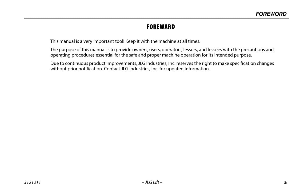 JLG 20AM 25AM 30AM 36AM 41AM Vertical Mast Operators Manual