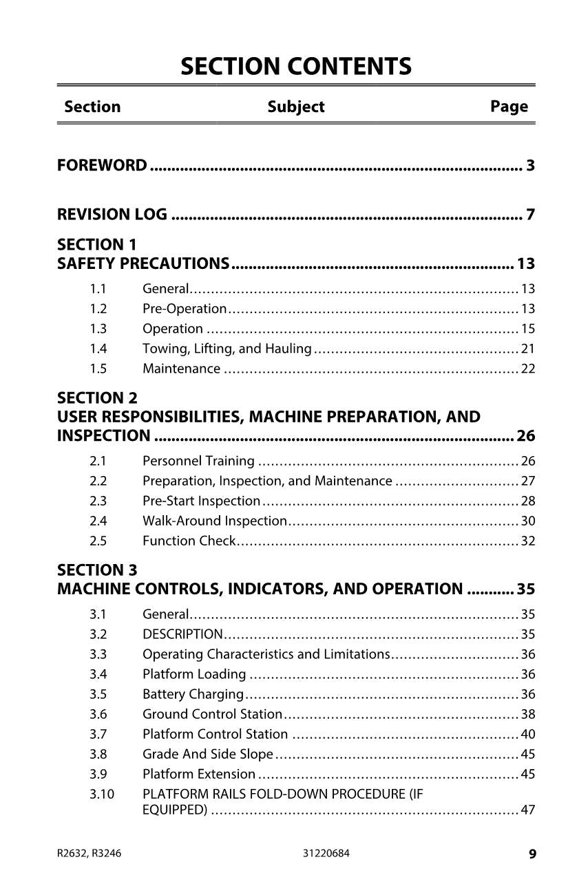 JLG R2632 R3246 Scissor Lift Maintenance Operation Operators Manual 31220684