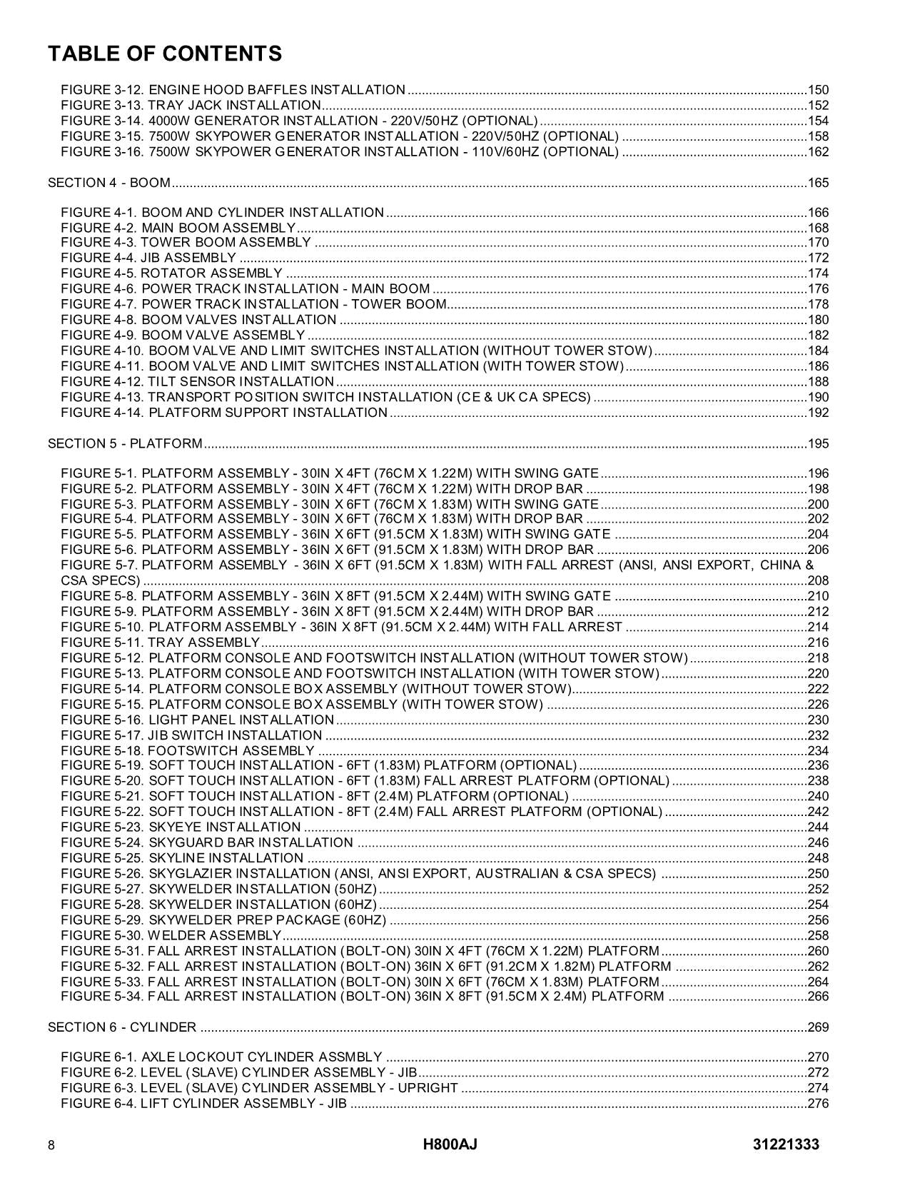 JLG H800AJ  Boom Lift Parts Catalog Manual