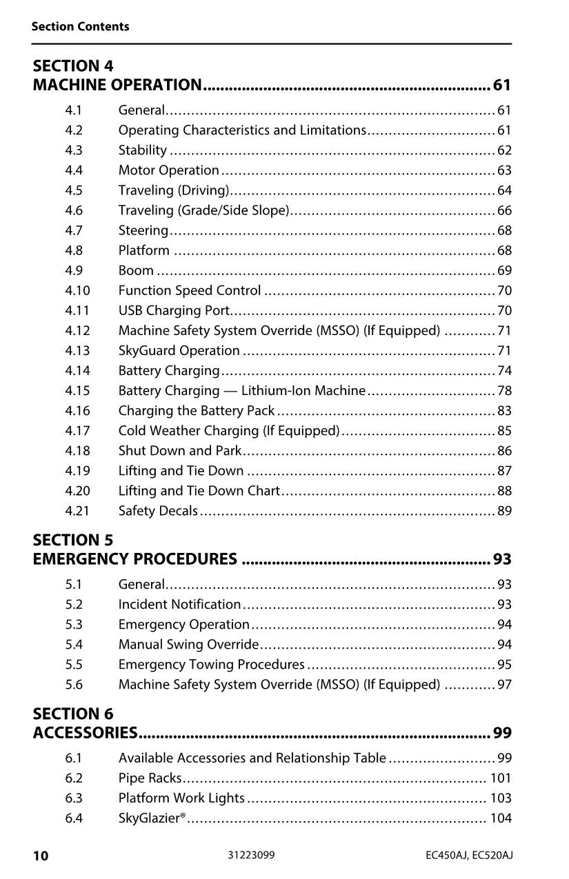 JLG EC450AJ EC520AJ Boom Lift Maintenance Operation Operators Manual 31223099