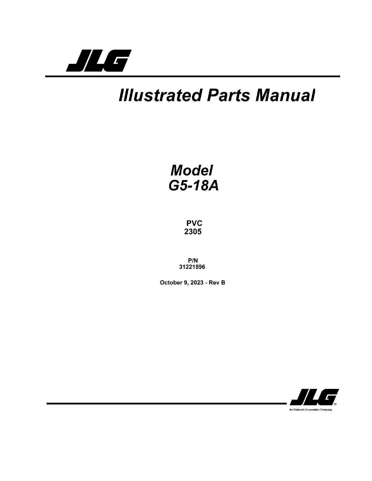 JLG G5-18A Telehandler Parts Catalog Manual 31221596