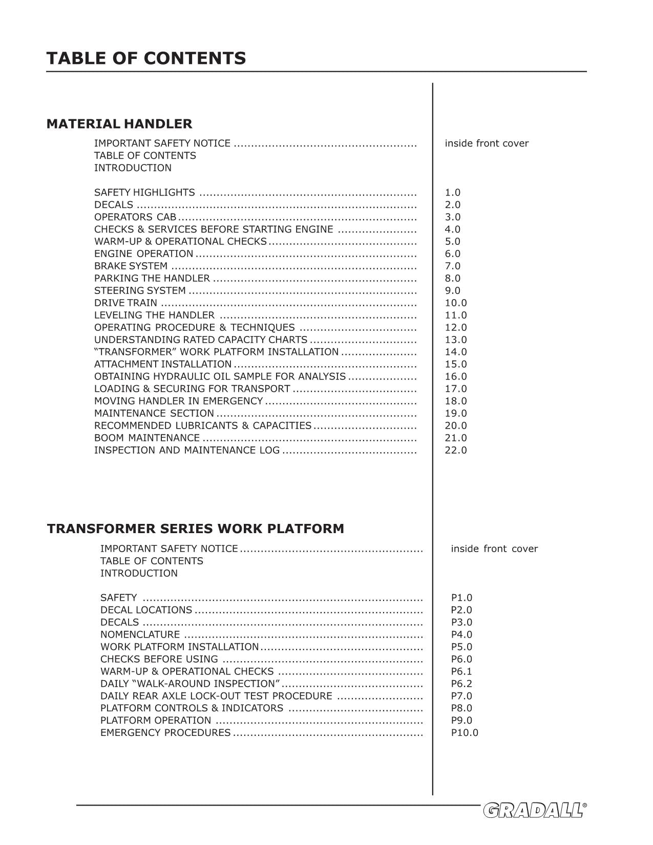 GRADALL JLG TF6-42 Telehandler Maintenance Operation Operators Manual