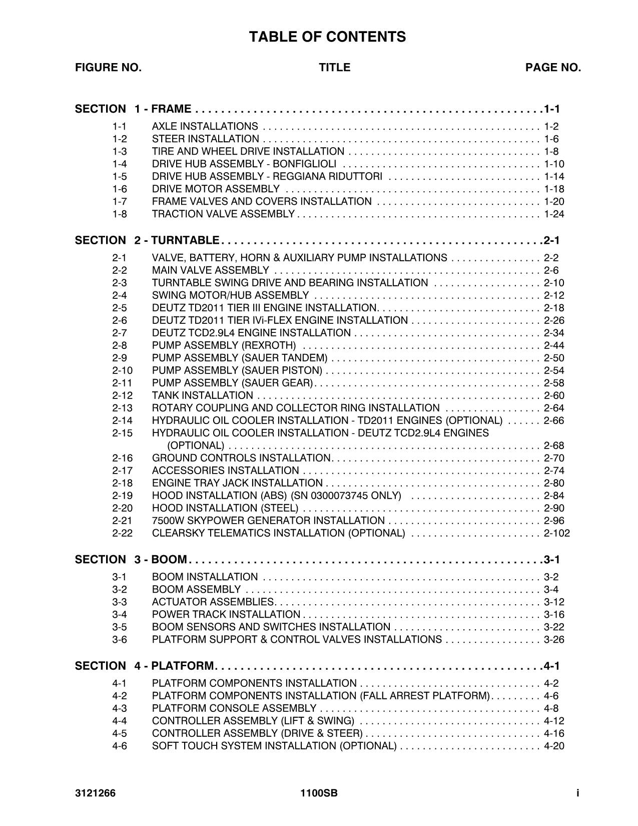 JLG 1100S Scissor Lift Parts Catalog Manual