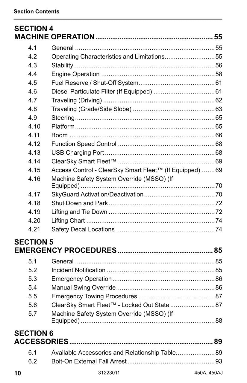 JLG 450A 450AJ Boom Lift Maintenance Operation Operators Manual 31223011