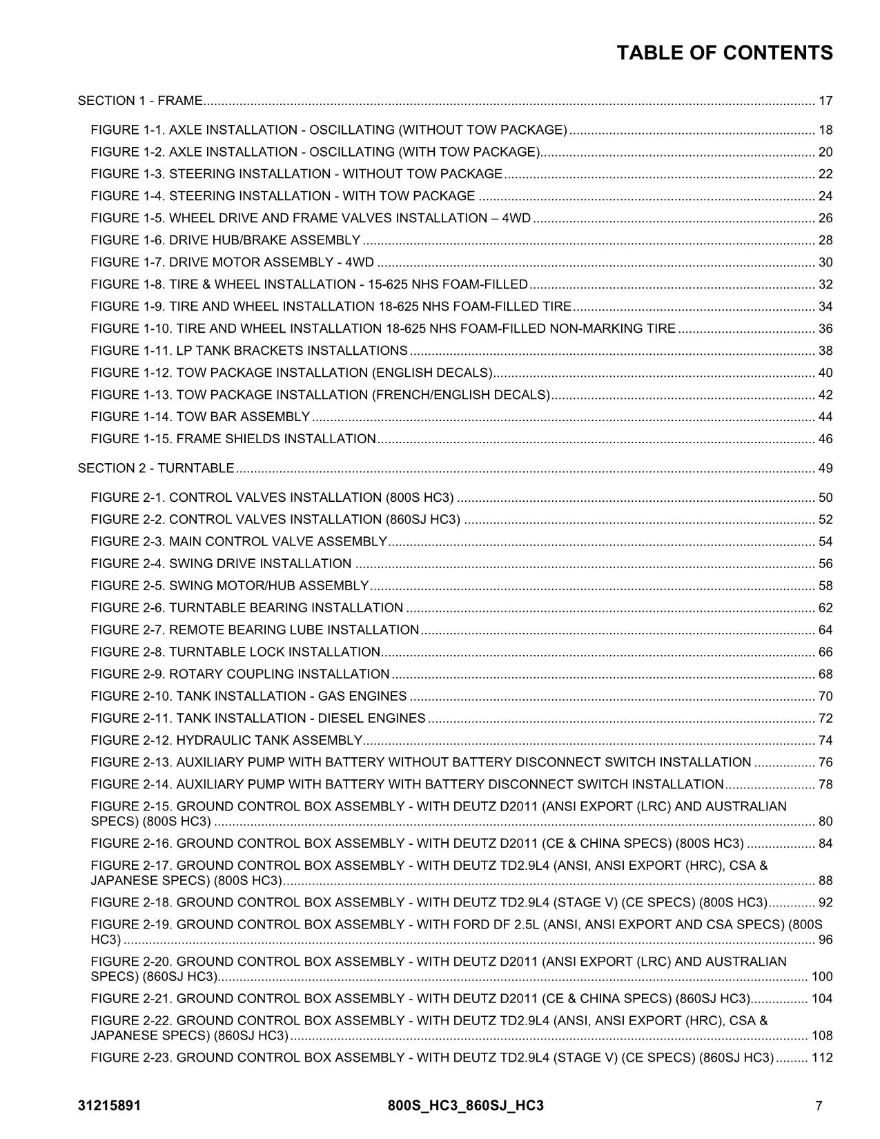 JLG 800S HC3 860SJ HC3 Boom Lift Parts Catalog Manual 31215891