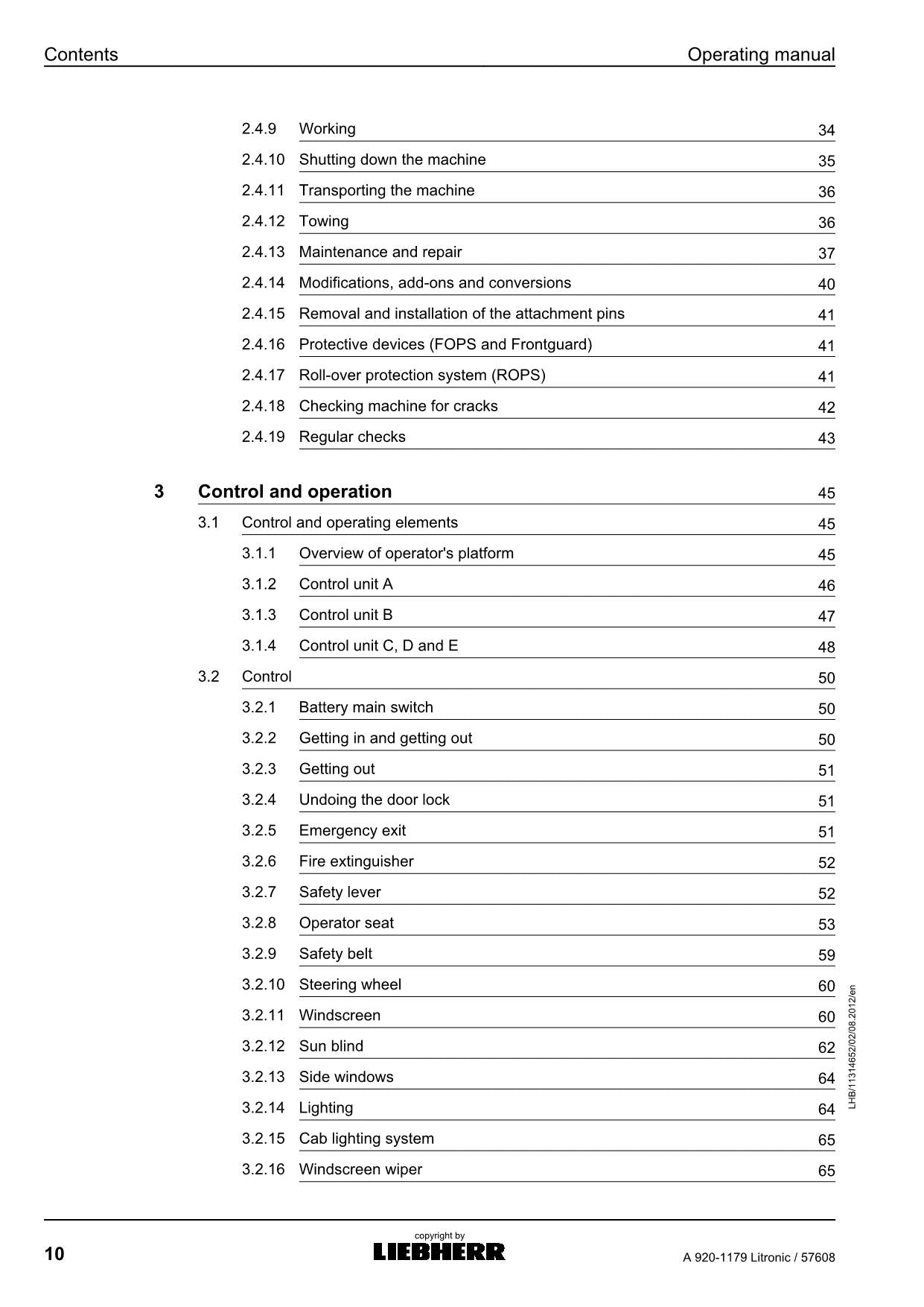 Liebherr A920-1179 Litronic Excavator Operators manual