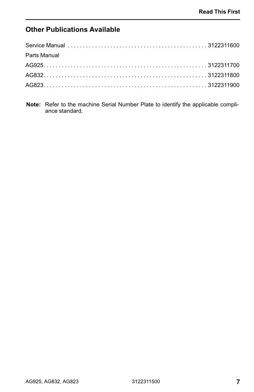 JLG AG823 AG832 AG925 Telehandler Maintenance Operators Manual 3122311500