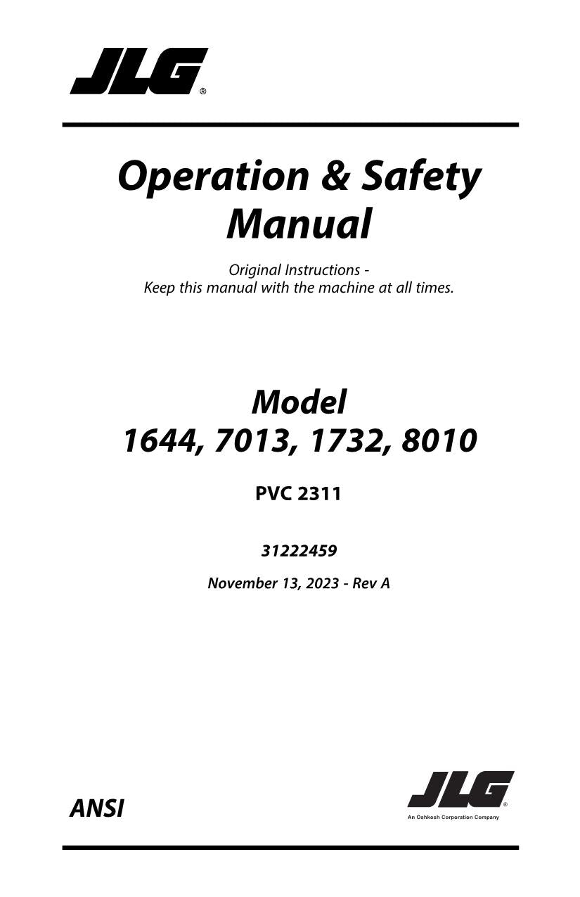 JLG 1644 1732 7013 8010 Telehandler Maintenance Operators Manual 31222459