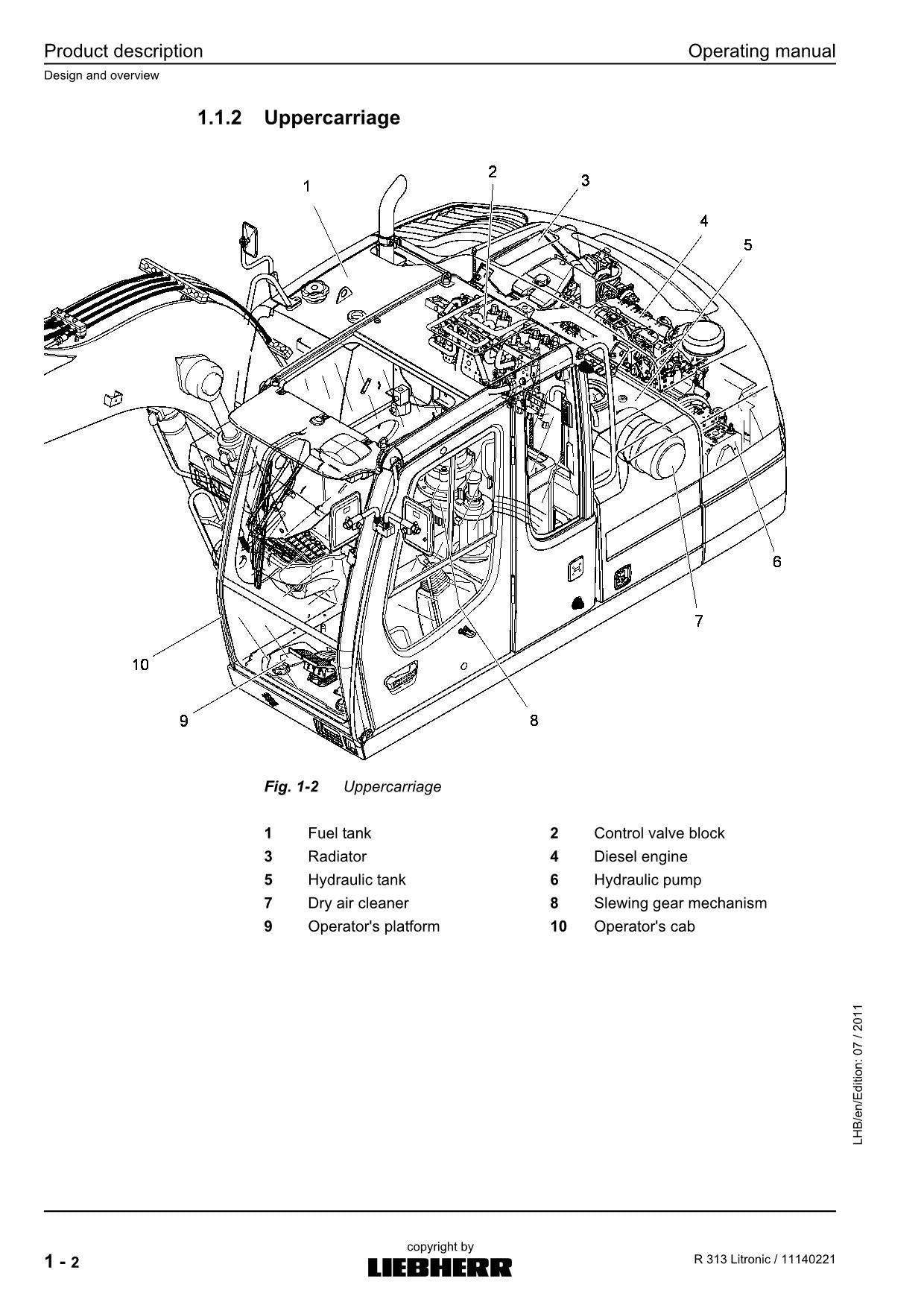 Liebherr R313 Litronic Excavator Operators manual serial 57082