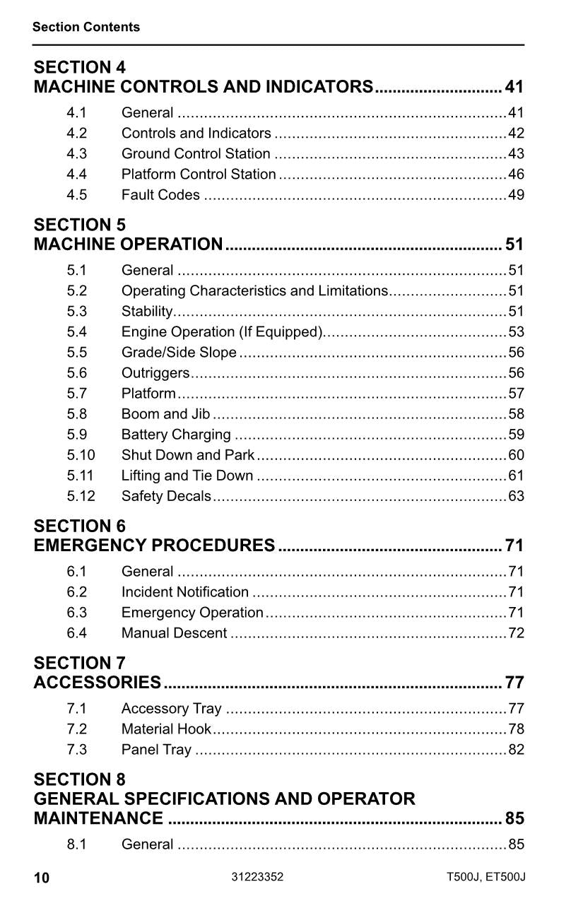 JLG ET500J T500J Boom Lift Maintenance Operation Operators Manual