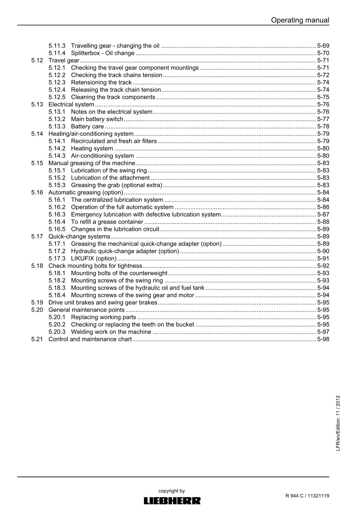 Liebherr R944 C Excavator Operators manual serial 33772