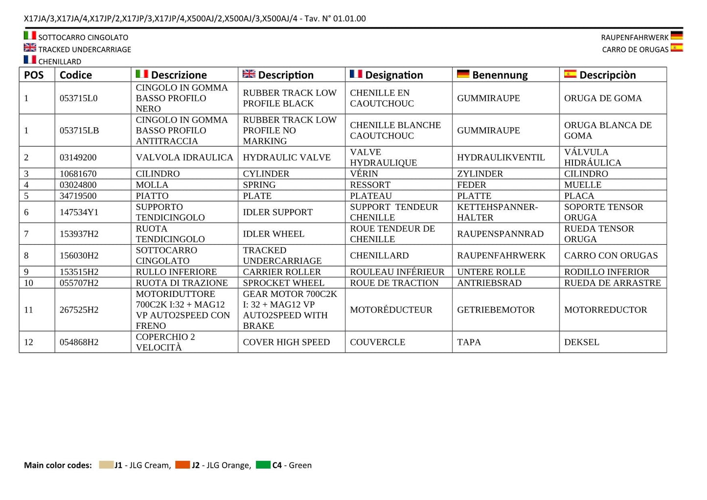 JLG GEN 2 X17JP GEN 2 X500AJ Compact Crawler Parts Catalog Manual Multi language